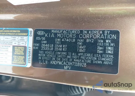 2017 Kia Sportage Lx from USA, damaged, VIN KNDPMCACXH7118928